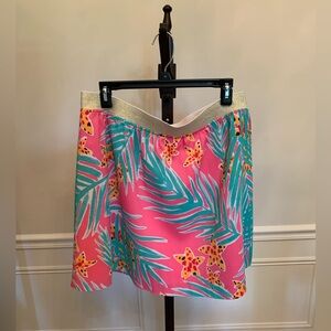 Lilly Pulitzer Leied Coy Pull On skirt XL Tropical Palm Print Hotty Pink